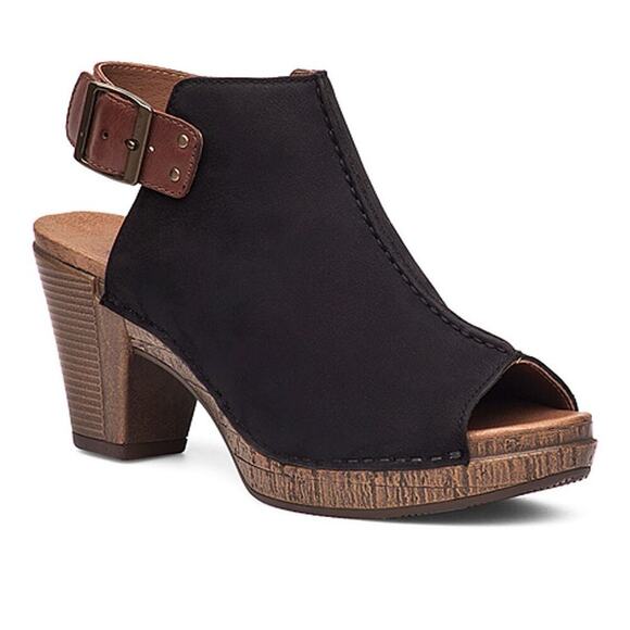 Dansko Shoes - DANSKO Reggie Peep Toe Slingback Sandal in Black Milled Nubuck Womens Size EU 40